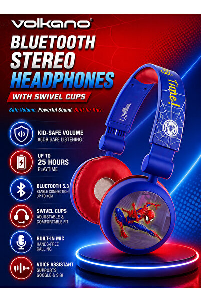 Volcano Volkano Disney Marvel Spider-Man Bluetooth Headphones for Kids with S...