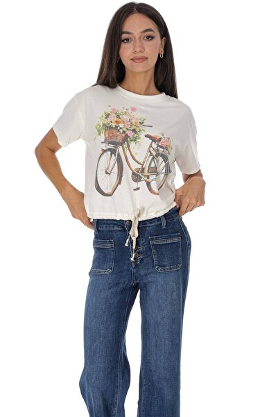 ROHBOUTIQUE Tricou casual cu motiv bicicletă în culoarea crem Roh BR2961