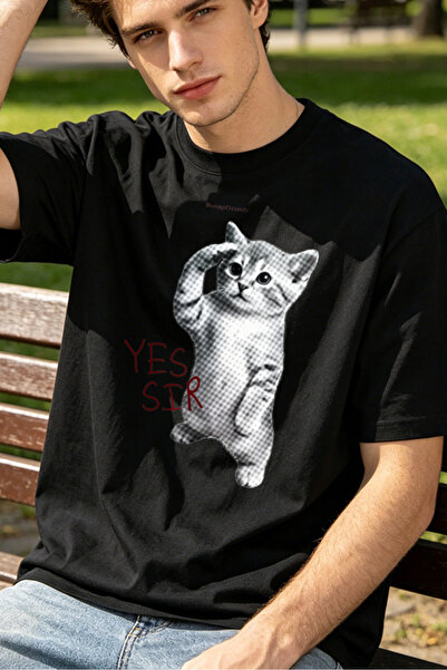 Fleck Casual Style T Shirts For Men Cat Saluting With Yes Sir Text Personaliz...