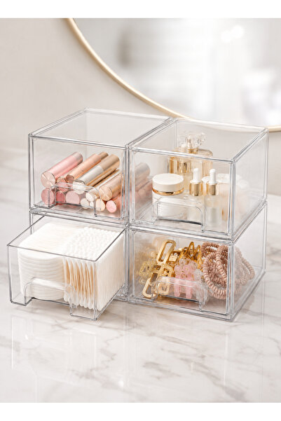 Generic 4 Pack Clear Stackable Drawers, Acrylic Bathroom Makeup Organizer, Mu...