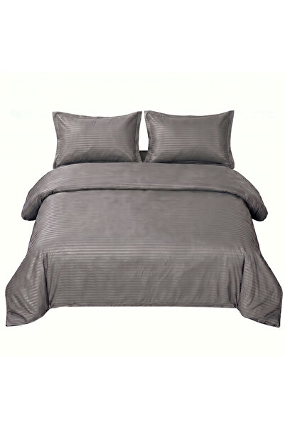 Sisiter 4 Piece Single Duvet Cover Set - Microfiber Satin Stripe, Elastic Fit...