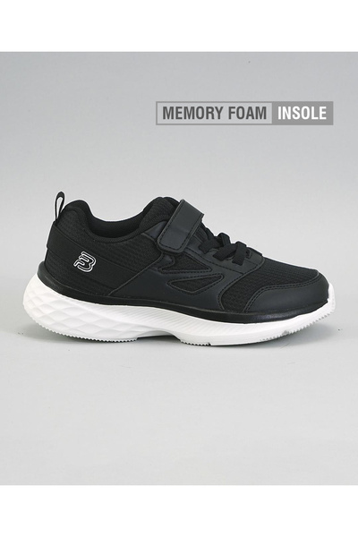 Bonfino Panelled Hook & Loop Closure Memory Foam Shoes - Black