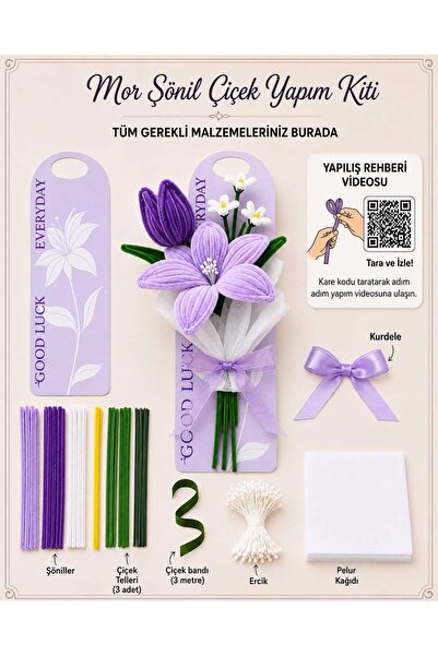 hyc heryerçiçeklenir DIY Mor Şönil Çiçek Buketi Seti