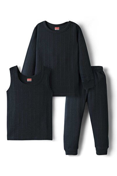 Babyhug Knit Full Sleeves Solid Thermal Inner Wear Set - Navy Blue
