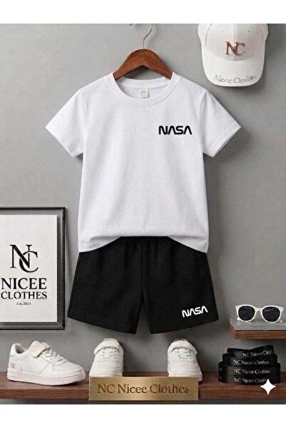 NC Nicee Clothes Summer Children's T-Shirt Shorts Unisex (Black Small Nasa Pr...