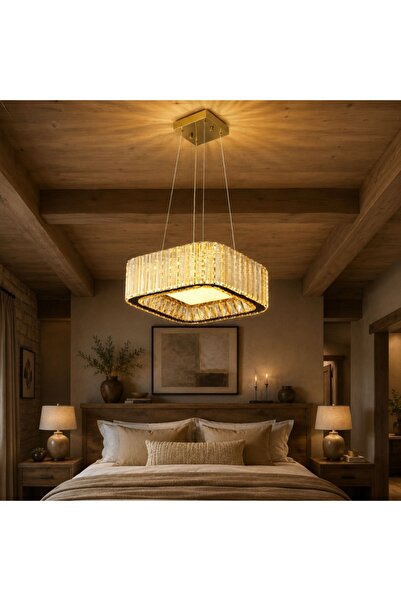 proled Candelabru LED Cristal Auriu 48W (24W+24W), Telecomandă, Pătrat 300x30...