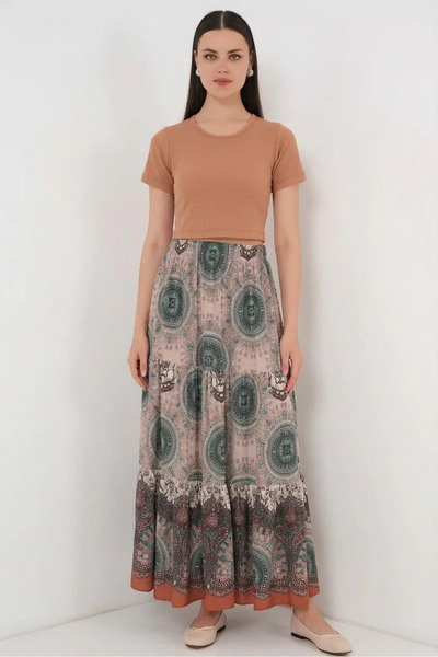 buğrahayalin Women's Patterned Viscose Emerald Green Skirt