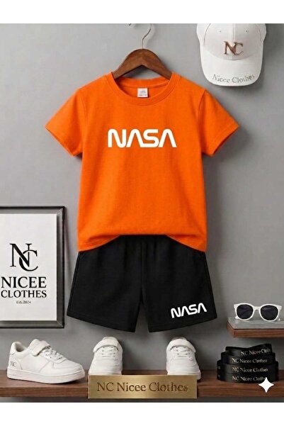 NC Nicee Clothes Summer Children's T-Shirt Shorts Unisex (White with Large Na...