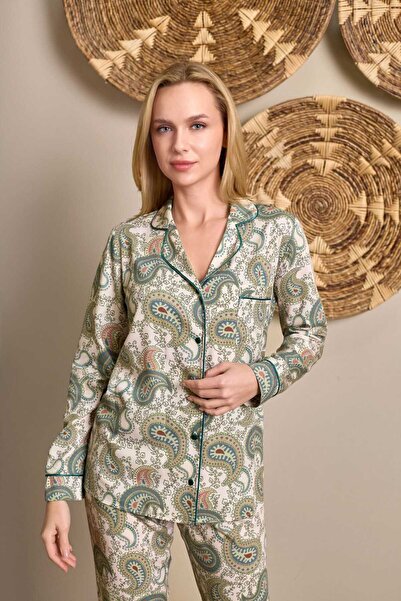 Lohussa New Season Women's Green Patterned Front Buttoned Special Design Paja...