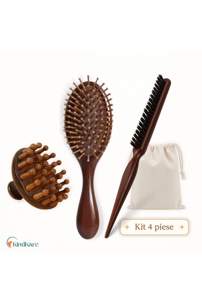 KindKare Kit Îngrijire Păr Ritual KindKare® 4 Piese, Lemn de Santal, Perie Ma...