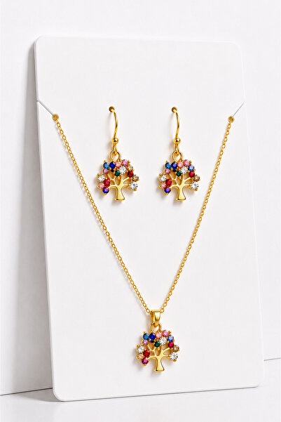 MakeWell Gold Necklace and Earring Jewelry Set with Colorful Stone Butterfly ...
