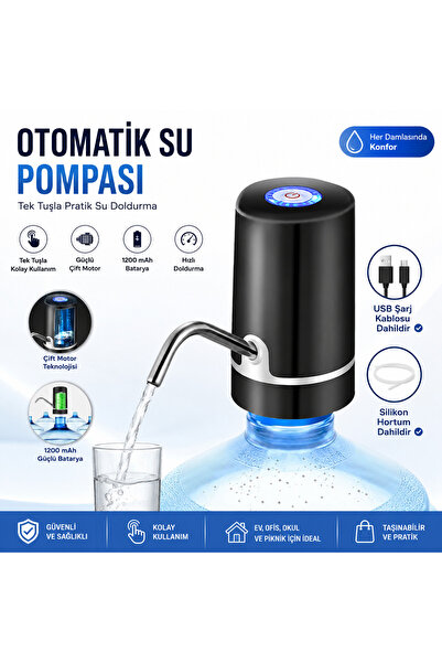 TeknoEser Başlık: USB Şarjlı Otomatik Damacana Su Pompası 1200 mAh Çift Motor...