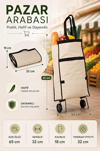 VELLESERAY'S HOME Katlanabilir Tekerlekli Pazar Arabası