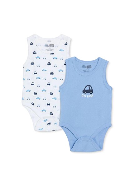 HelloBabymon Erkek Bebek 2li Body Hayvan Baskılı Çıtçıtlı Bisiklet Yaka Atlet