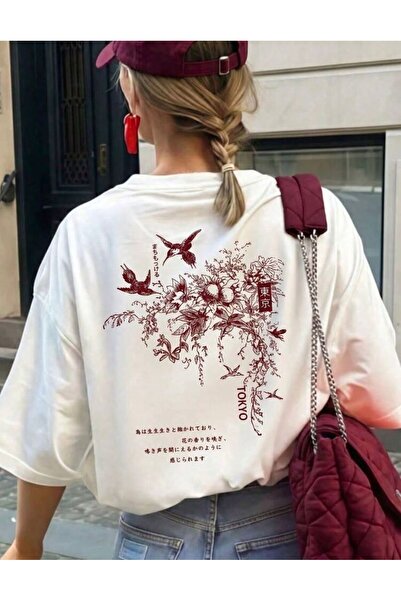 LELVANİ TRICOU ROȘU DE DAMĂ CU IMAGEN DE RAMURĂ DE STEJAR ȘI INScripție TOKYO