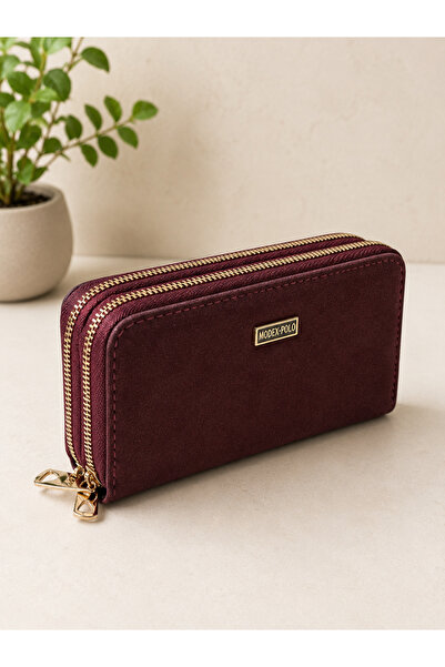 Bordo Elegance Çift Fermuarlı Kadın Cüzdan