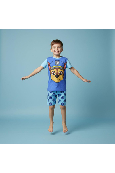 PAW PATROL Καλοκαιρινές κοντομάνικες βαμβακερές πιτζάμες, Chase Blue