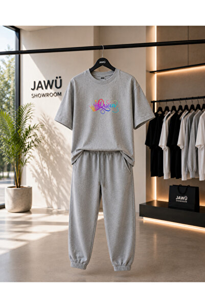 JAWÜ STYLE طقم تي شيرت رياضي مطبوع من QUEEN مقاس كبير