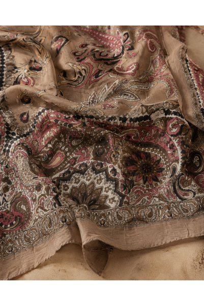 LUVINA Soft Milk Coffee Paisley Patterned Summer Thin Crinkle Shawl