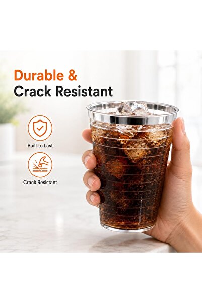 Sunny Your Bright choice Sunny Premium 10oz Plastic Cups with Metallic Rim – Elegant Disposable & Reusable Party Drink Cups pack of 25