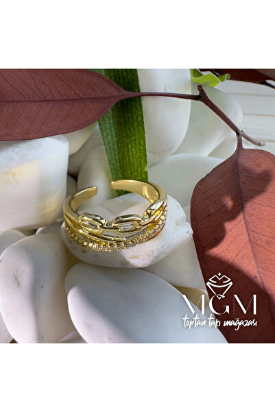 Marsilyan NVDN- Ieg - خاتم من النحاس المطلي بالذهب ومرصع بحجر الزركون IEGRS-N...