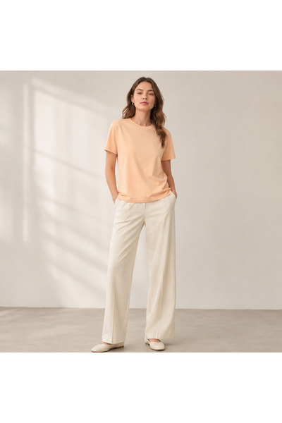 LALESTA Kadın Basic Kısa Kollu T-Shirt Bisiklet Yaka Rahat Kalıp Pamuklu Günl...