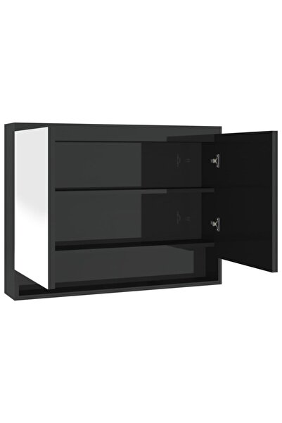 vidaxl Dulap de baie cu oglindă, negru strălucitor, 80x15x60 cm, MDF