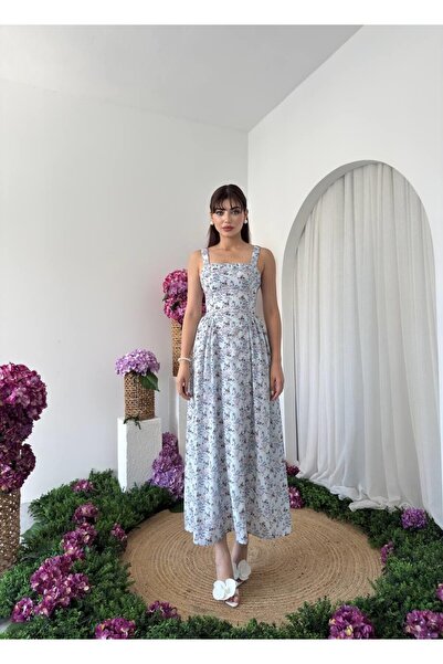 Caddebostan Moda Floral Patterned Drawstring Strap Midi Dress Summer Stylish ...