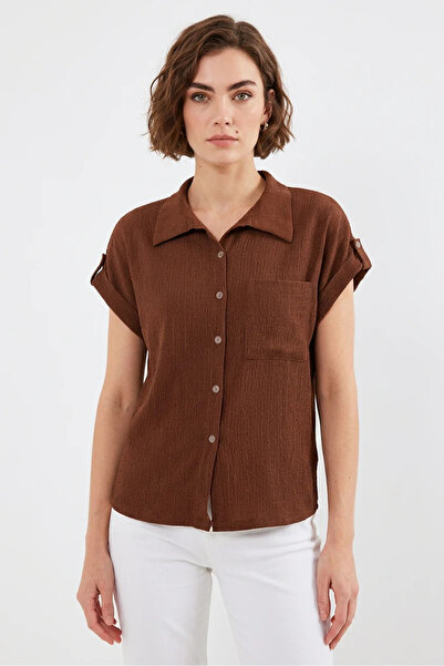 buğrahayalin Women's Textured Brown Shirt