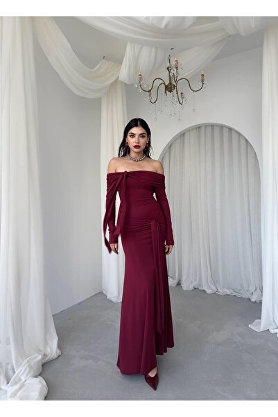 Caddebostan Moda Women's Long Sleeve Flowy Strapless Dress Evening Gown Gradu...