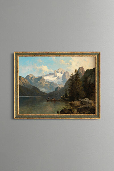 epiqart Snowy Mountain and Lake View - Vintage Patterned Frame - Slim Model
