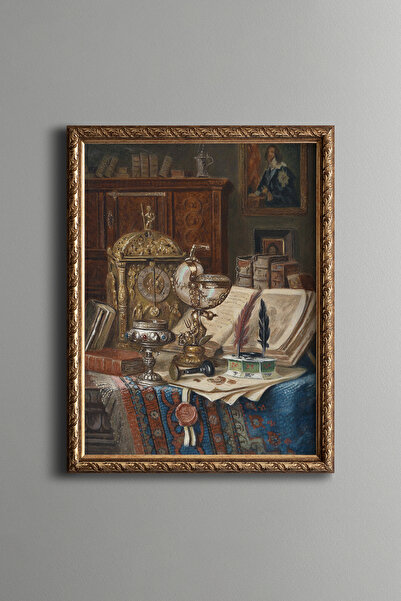 epiqart Vintage Antika Saat Kitap ve Dekoratif Obje - Vintage Desenli Çerçeve...