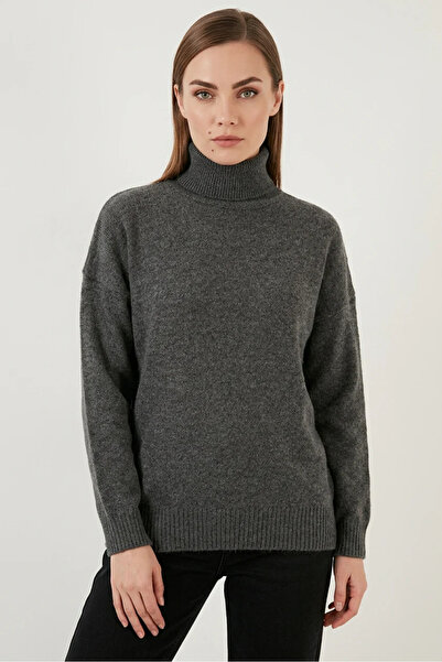 buğrahayalin Women's Turtleneck Oversize Knitwear Anthracite Sweater