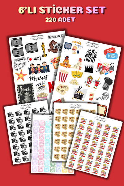 Flowery Paper 6'lı Movie Night Sticker sayfası , Defter,ajanda ,journal,scrap...
