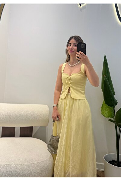 Hayriş Sarı kırışık etek
