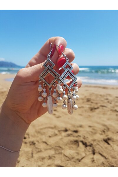 Manolibera Jewellery Μακρύ σκουλαρίκι με λευκές πέτρες..Δανάι