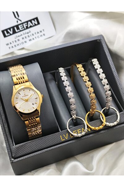 LV LEFAN ساعةنسائية من مع 3 أساور إكسسوار متناسقة).