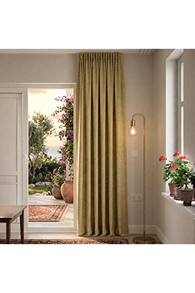 MebelPort Curtain 100% Linen Blackout Curtain 1X2 American Pleated Blackout C...