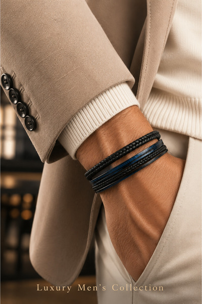 Jack Ferrero Luxury Men's Collection Steel Lock Leather Bracelet
