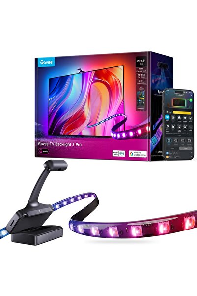 Govee TV Arka Işık 3 Pro, HDR Üçlü Kamera ile, 3,6M 5'i 1 Arada RGBWWIC TV LE...
