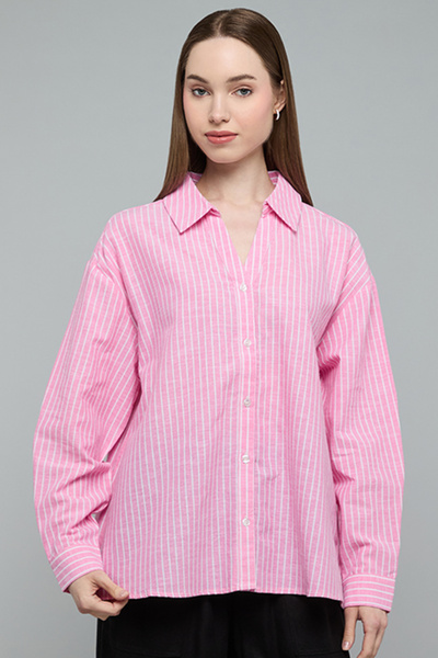 R&B Striped Shirt with Classic Collar and Long Sleeves
