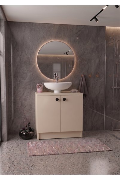 EGN WOODS Kum Beji Lavabo Altı Banyo Dolabı - 2 Kapaklı 2 Bölmeli Modüler Depolama Dolabı