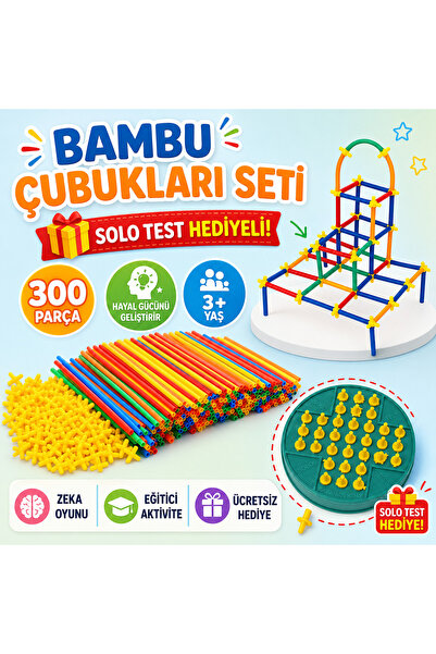 TOMBİ-X 300 Parça Bambu Çubukları Eğitici Zeka ve Tasarım Oyunu Solo Test Hed...