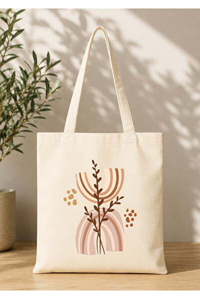 Eylül Design Vintage Boho Patterned Printed Raw Fabric Bag Organic Tote Bag