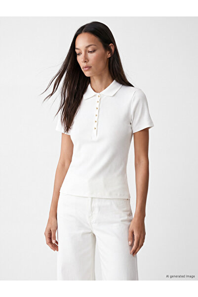 LC Waikiki White Polo Collar Women's T-Shirt