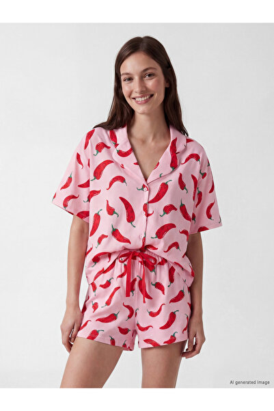 LC Waikiki Collared Neck Women's Shortie Pyjama Set
