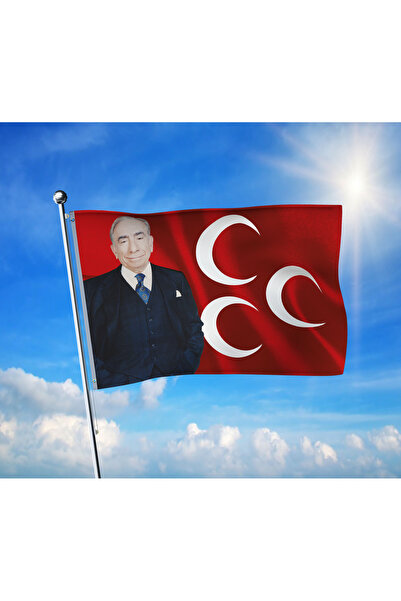 puntodizayn Alparslan Türkeş ve 3 Hilal Mhp Bayrağı Premium Raşel Kumaş 70x10...