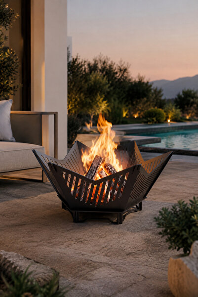 Artun Metal Fire Pit Hex,Altıgen Tasarım Metal Ateş Çukuru,Bahçe Şöminesi,Dış...