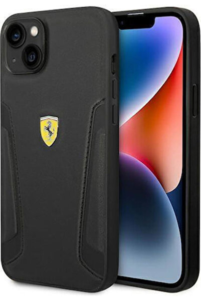 Ferrari Δερμάτινο Πίσω Κάλυμμα με Σχέδιο Δέρματος / Πλαστικό Μαύρο (iPhone 14...