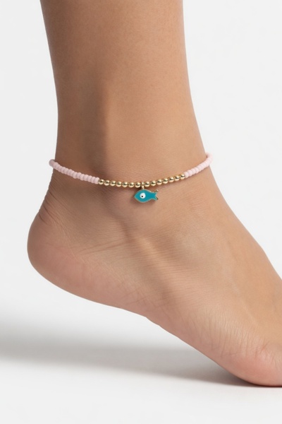 LYKOS Pink Color Beaded Fish Figured Anklet